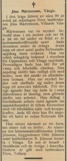  Dödsruna Jöns Mårtensson Sölvesborgstidningen