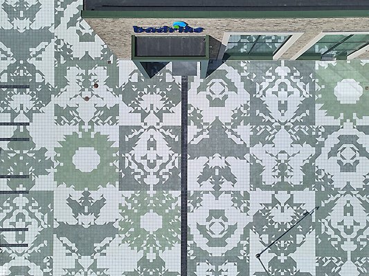 Konstverket Hybrid Mutations breder ut sig på torget framför Kristianstads badrike