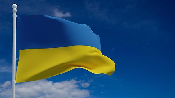 Ukraine national flag, waving in the wind. 3d rendering, CGI
